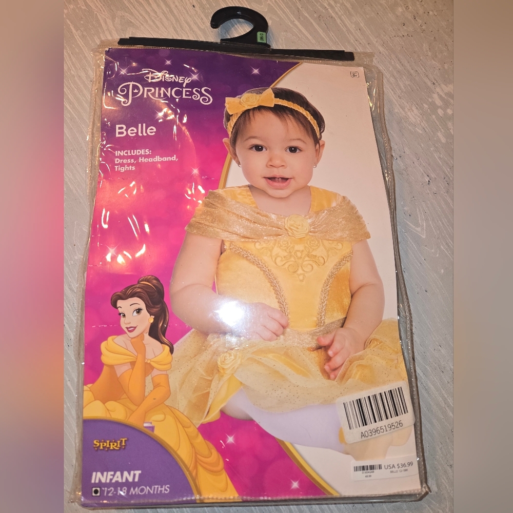 Disney Belle Infant Yellow Princess Dress and Tights Sz 12-18 Months New